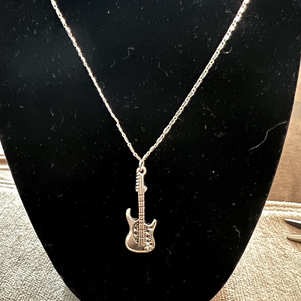 Silver Electric Guitar Necklace